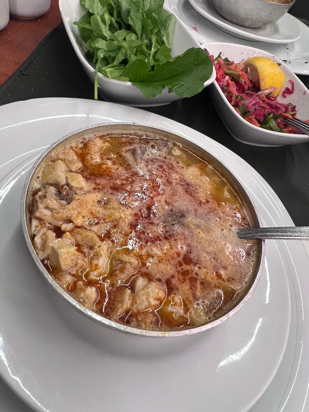 Tuzlama çorbası ve garnitür